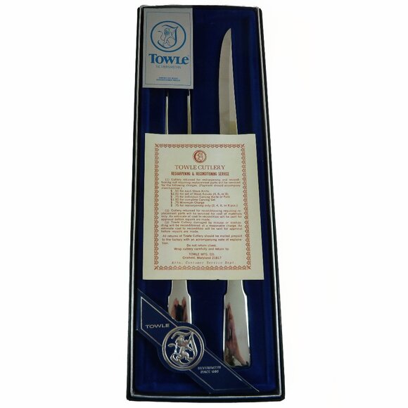Vintage TOWLE Stainless Steel Cutlery ~ Boxed Knife & Fork Carving Set - Picture 1 of 9